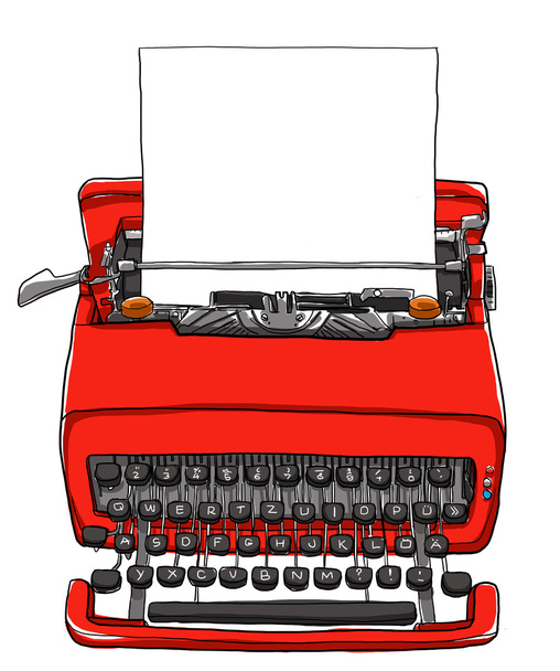 máquina de escribir roja vieja con papel l
 - Foto, Imagen
