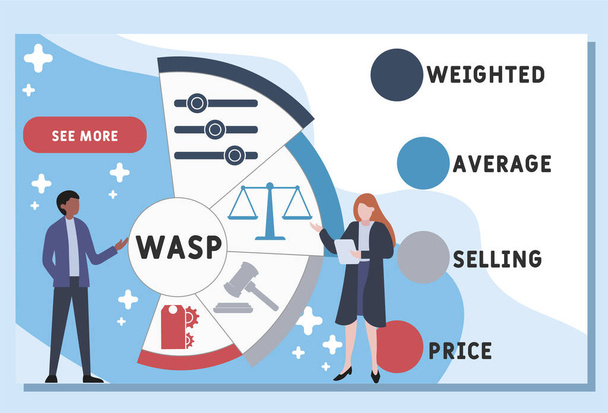ベクトルウェブサイトデザインテンプレート。WASP -加重平均販売価格の頭字語.ビジネスコンセプトの背景。ウェブサイトのバナー、マーケティング資料、ビジネスプレゼンテーション、オンライン広告のイラスト.  - ベクター画像