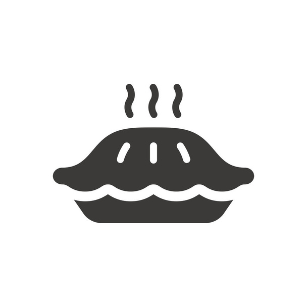 Pie ícone preto simples. Torta quente em prato com símbolo de glifo a vapor. - Vetor, Imagem