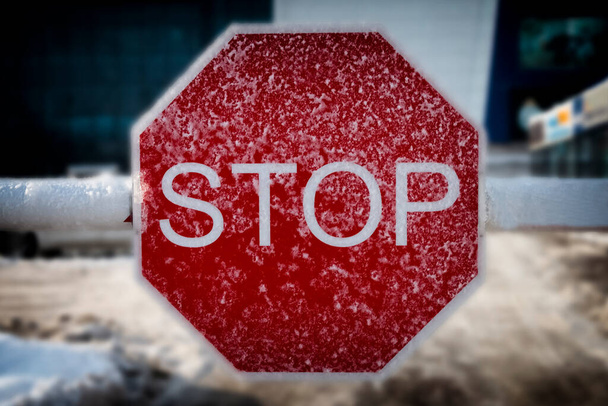 Stop Sign on a Closed Barrier - Foto, Imagem