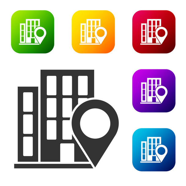 Black Map pointer with house icon isolated on white background. Home location marker symbol. Set icons in color square buttons. Vector Illustration. - Vector, Image