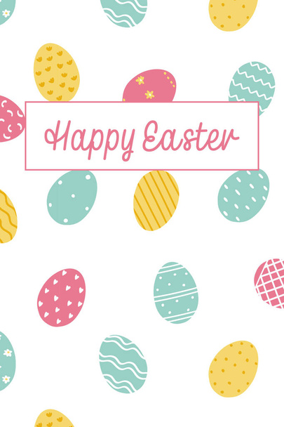 Happy Easter greeting card. Decorated Easter eggs on white background. Vector illustration in flat style - Vektor, obrázek