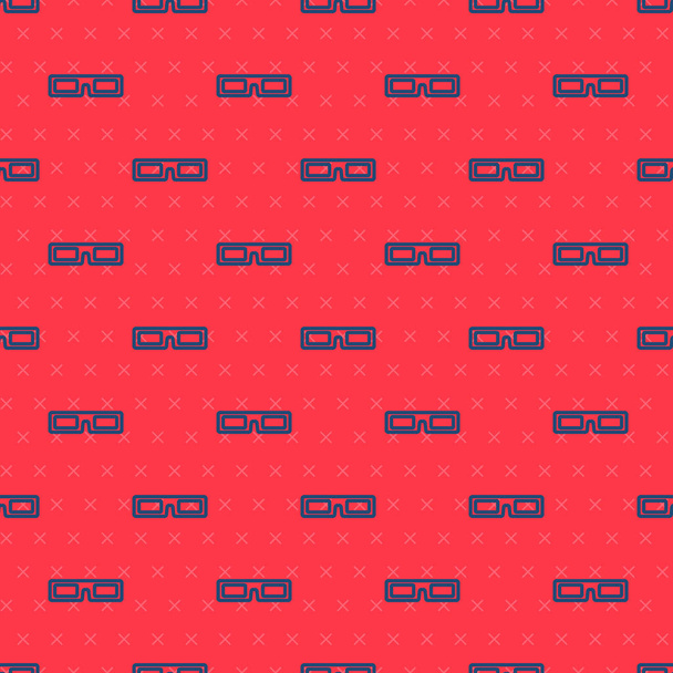 Lunettes de cinéma ligne bleue icône isolé motif sans couture sur fond rouge. Illustration vectorielle. - Vecteur, image