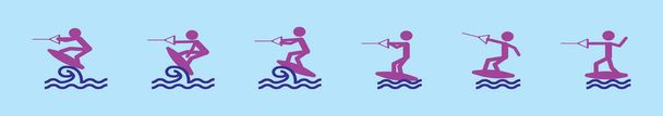 conjunto de wake boarding icono de dibujos animados plantilla de diseño con varios modelos. ilustración vectorial moderna aislada sobre fondo azul - Vector, Imagen