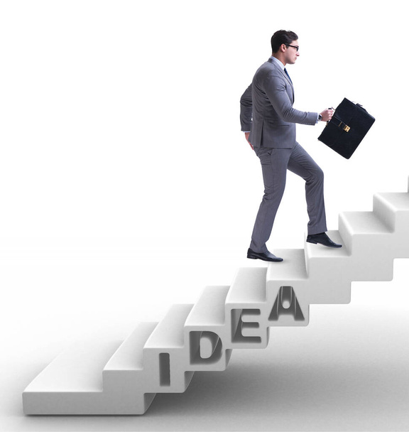 Concept of idea with businessman climbing steps stairs - Photo, Image