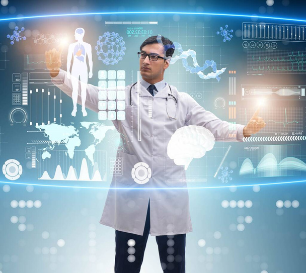Docteur en concept médical futuriste en appuyant sur le bouton - Photo, image