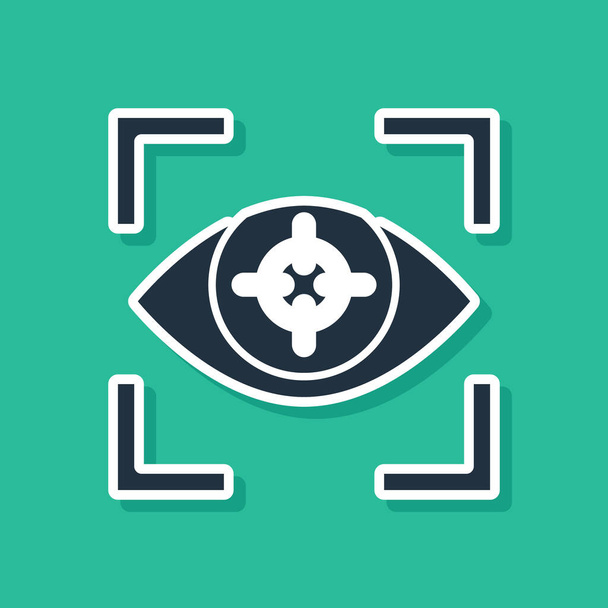 Icona di scansione Occhio Blu isolata su sfondo verde. Occhio di scansione. Controllo di sicurezza. Segno oculare informatico. Vettore. - Vettoriali, immagini