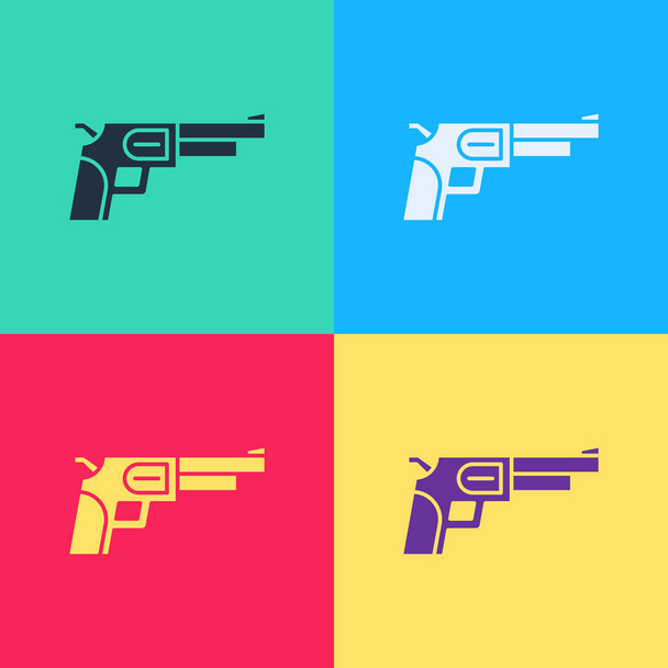 Поп-арт Револьвер пистолет значок изолирован на цветном фоне. Вектор. - Вектор,изображение