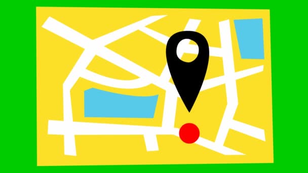 Looped video with map and distance marker. Animated hand drawn doodle of travel. Travel and navigation concept. Bright flat vector illustration isolated on green background. - Footage, Video