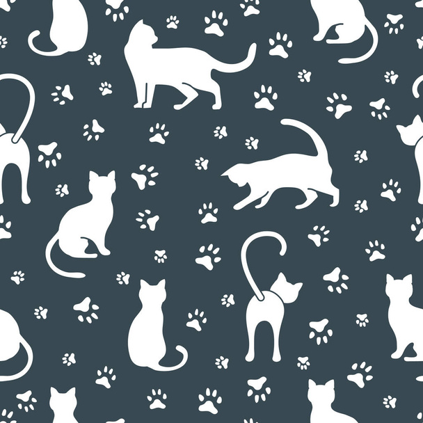 Vector seamless pattern illustration with fun cat. Animal background. Health care, vet, nutrition, exhibition. Design for fabric, print, wrapping paper or print. - Vektor, Bild