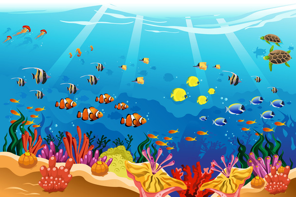 θαλάσσια και υποβρύχια σκηνή - Διάνυσμα, εικόνα