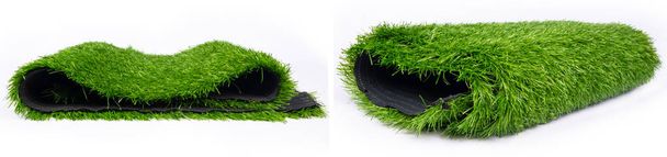 rolls of plastic green grass panorama,floor mat for sports fields. - Photo, Image
