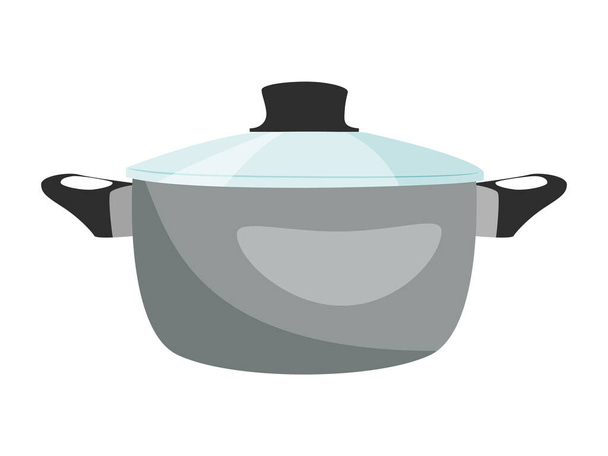 Cooking steel pot. Kitchen utensils. Vector illustration. - Vector, imagen