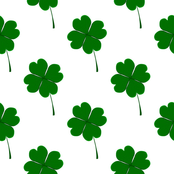 Illustration on theme Irish holiday St Patrick day, seamless green shamrock clover. Pattern St Patrick day consisting of many identical shamrock clover. Green shamrock main clover for St Patrick day. - Vector, Image