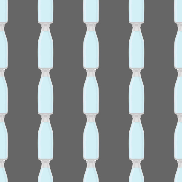Illustratie op themaset identieke glazen flessen voor drinkwater. Water patroon bestaande uit collectie keuken accessoire, dezelfde glazen flessen om biologisch voedsel. Lekker water in glazen flessen. - Vector, afbeelding