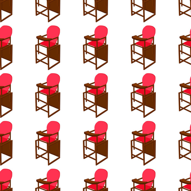 Illustration zum Thema bunte moderne Kinderhochstuhl für Babynahrung. Zeichnung bestehend aus Sammlung farbigen Layouts Kinderstuhl auf hohen Beinen. Kit stilvolle Kind Zubehör es hell Hochstuhl. - Vektor, Bild