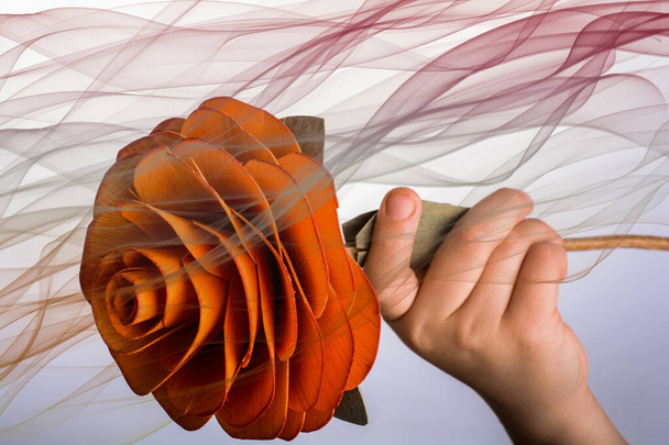 Красива барвиста дерев'яна фальшива троянда
 - Фото, зображення