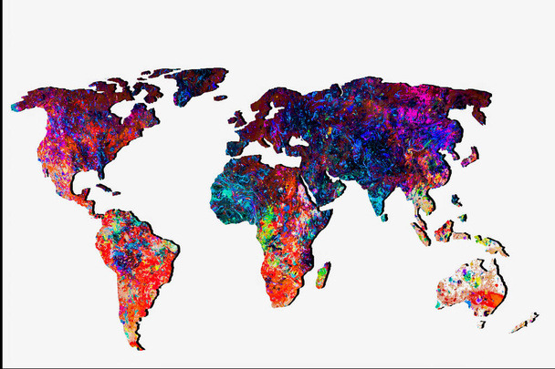 Mapa del mundo esbozado con patrones de fondo coloridos - Foto, Imagen