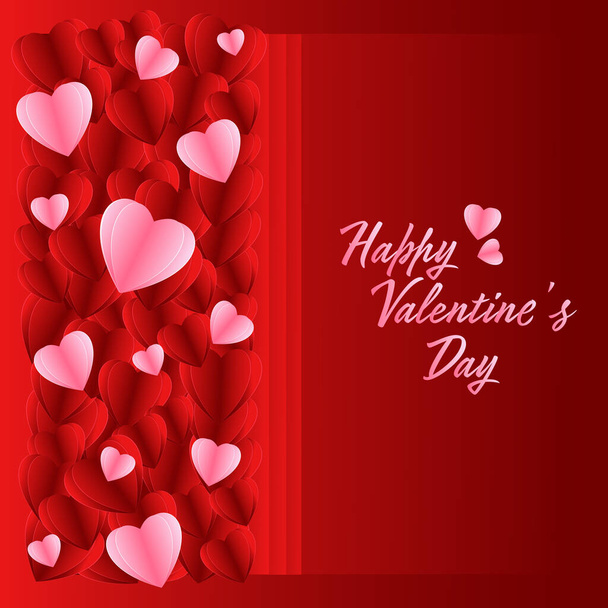 Kağıt sanatıyla Sevgililer Günü afişi. 3D, gerçekçi kırmızı ve pembe kağıt kalpli bir bayram afişi. Sevgililer Günü konsepti geçmişi. Vektör çizimi. Sevimli aşk satışı afişi ya da tebrik kartı - Vektör, Görsel