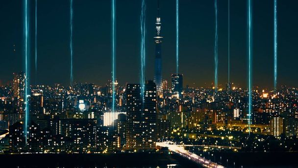 Розумне цифрове місто з глобалізацією абстрактна графічна мережа, що показує зв'язок
 - Фото, зображення