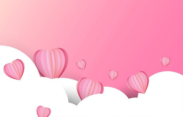 Папір вирізав елементи у формі серця, що летить на рожевому і солодкому фоні. Векторні символи любові до Дня Щасливого Валентина, дизайн листівок до дня народження. - Вектор, зображення