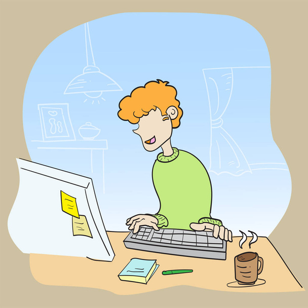 man working job at home vector image for work from  home content. - Vector, Image