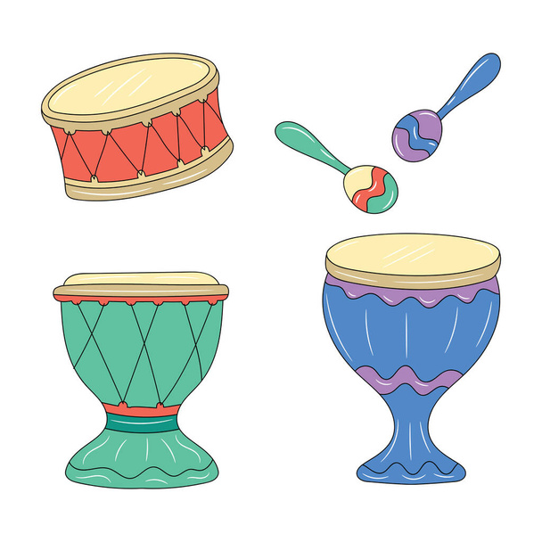Semplice tamburo samba batucada brasiliano, colorato Linea arte vettoriale illustrazione - Vettoriali, immagini