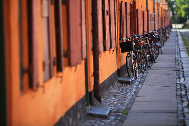 Bicycles on the city street Scandinavia Europe - Fotó, kép