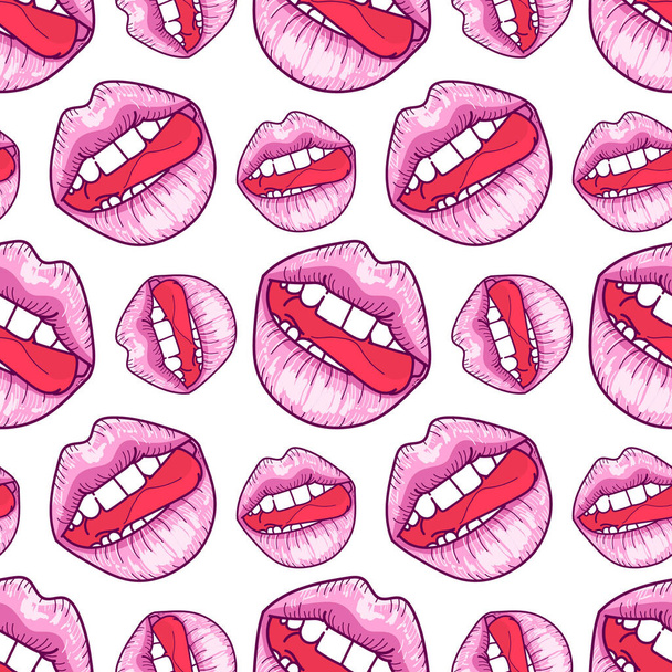 ピンクの唇のシームレスなパターンベクトル図 - ベクター画像