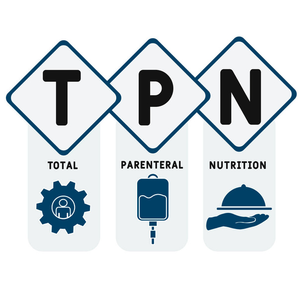TPN - Total Parenteral Nutrition Akronym. Hintergrund des medizinischen Konzepts. Vektor-Illustrationskonzept mit Schlüsselwörtern und Symbolen. Schriftzeichnung mit Symbolen für Webbanner, Flyer, Landing Page - Vektor, Bild