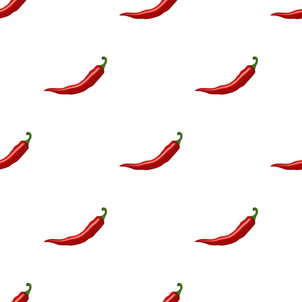 Nahtloses Muster mit roten Chilischoten auf weißem Hintergrund - Vektor, Bild