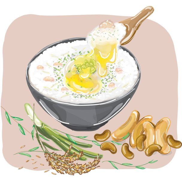 Pork Congee with Egg - Vector, Image