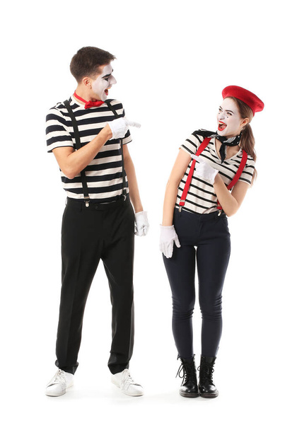 Male and female pantomimists on white background - Photo, Image
