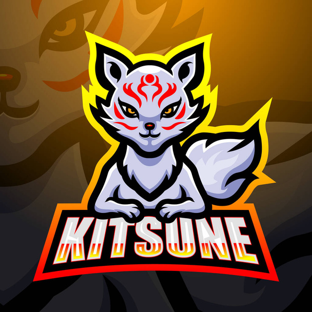 Ilustração vetorial do design do logotipo esport mascote Kitsune - Vetor, Imagem