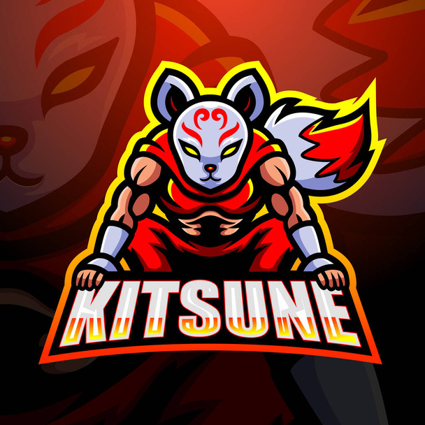 Εικονογράφηση διάνυσμα του Kitsune σχεδιασμό λογότυπο esport ninja μασκότ - Διάνυσμα, εικόνα