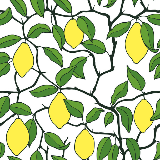 Árbol de limones patrón sin costura. Ilustración de stock vectorial eps10. Dibujo manual - Vector, imagen