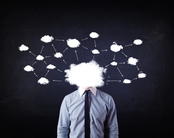 Business man with cloud network head  - Photo, image