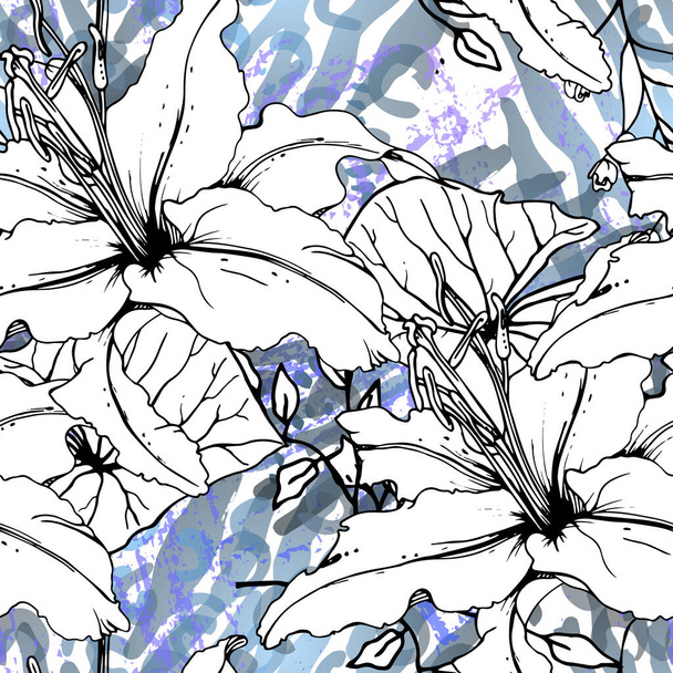 Floral Black White Pattern. Modern Watercolor - Wektor, obraz