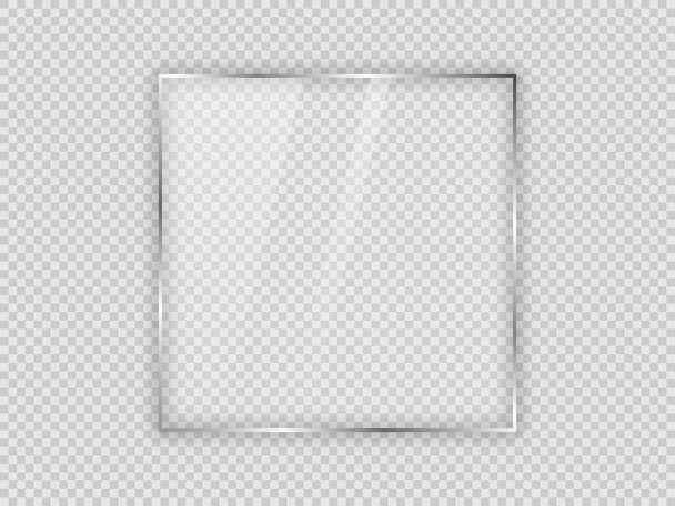 Glass plate in square frame isolated on transparent background. Vector illustration. - Vector, Image