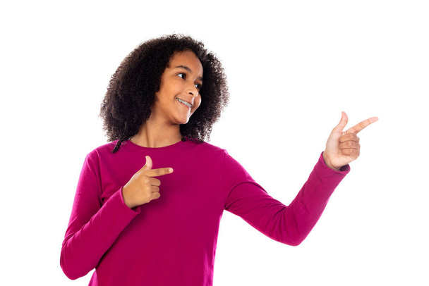 Teenager girl with afro hair wearing pink sweater isolated on a white background - Φωτογραφία, εικόνα