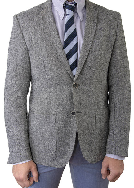 Pánské šedý oblek s kravatou na bílém pozadí, izolovat. - Fotografie, Obrázek