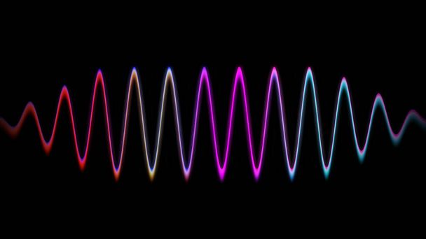Geluidsgolf lijn multicolor muziek abstracte achtergrond. Neon licht gebogen met kleurrijk grafisch ontwerp. - Foto, afbeelding