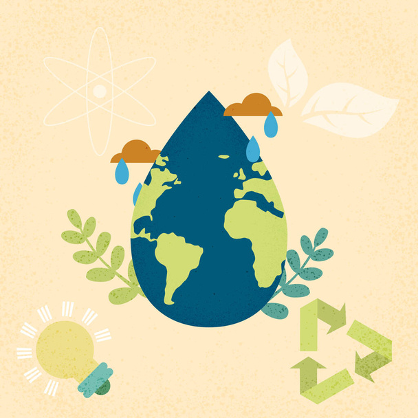Planeta Tierra con forma de gota de agua.Día Mundial del Agua y Día Mundial del Medio Ambiente concepto de ecología sostenible..  - Vector, imagen
