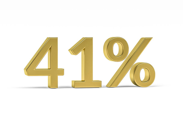 Goud cijfer eenenveertig met procent teken - 41% geïsoleerd op wit - 3D render - Foto, afbeelding