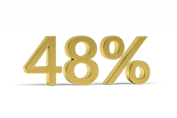 Número de oro cuarenta y ocho con signo porcentual - 48% aislado en blanco - 3D render - Foto, Imagen