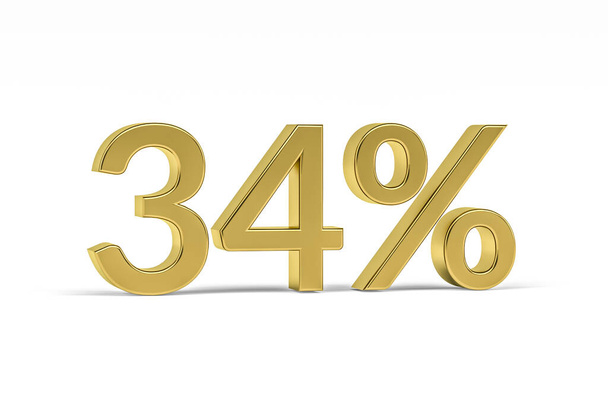 Kulta numero kolmekymmentäneljä prosenttia merkki - 34% eristetty valkoinen - 3D tehdä - Valokuva, kuva