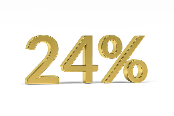 Złota cyfra dwadzieścia cztery ze znakiem procentowym - 24% izolowane na białym - renderowanie 3D - Zdjęcie, obraz