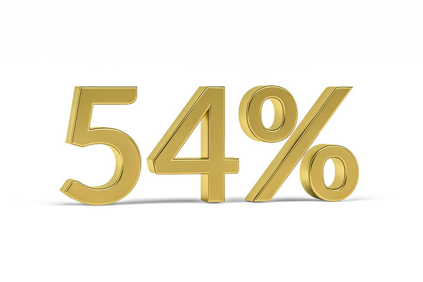 Золотая цифра пятьдесят четыре со знаком процента - 54% изолированы на белом - 3D рендеринг - Фото, изображение