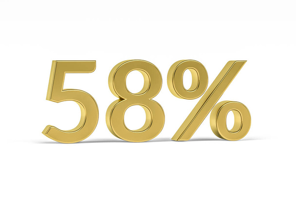 Zlatá číslice padesát osm se znakem procenta - 58% izolováno na bílém - 3D vykreslení - Fotografie, Obrázek