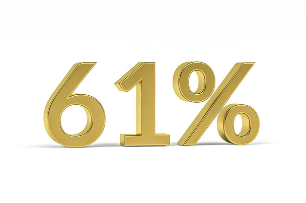 Χρυσό ψηφίο εξήντα ένα με το σύμβολο τοις εκατό - 61% απομονωμένο σε λευκό - 3D καθιστούν - Φωτογραφία, εικόνα